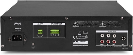 Power Dynamics PPA50 Integrated Commercial Amplifier 5 Channels 1 Zone 50W/100V Equipped with USB/Bluetooth Black