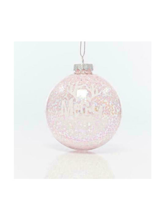 Hanging Ball Ornament Glass Pink Set 4pcs