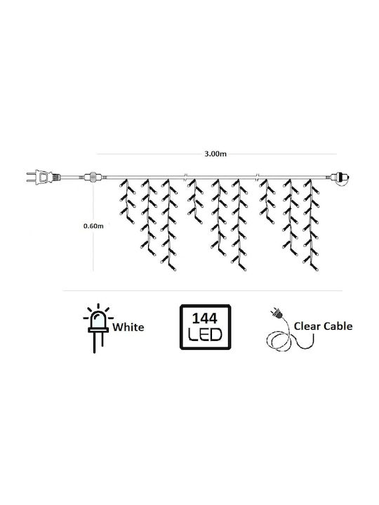 144 Lights LED 3m. x 60cm Cold White type Rain 1pcs
