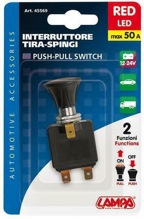 Lampa Push-Pull Switch Διακόπτης On/Off Αυτοκινήτου Led 50A 12V-24V Universal Κόκκινο