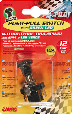 Lampa Push-Pull Switch Comutator On/Off Auto cu iluminare verde 12V Universal Negru