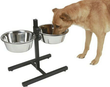 Kerbl Twin Feeder Stainless Steel Bowl Food & Water for Dog & Cat with Base 2x 1.8lt 43cm in Black Color