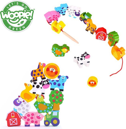 Woopie Συρόμενο Παιχνίδι Παιχνίδι με Κορδόνι Farm Animals από Ξύλο για 24+ Μηνών
