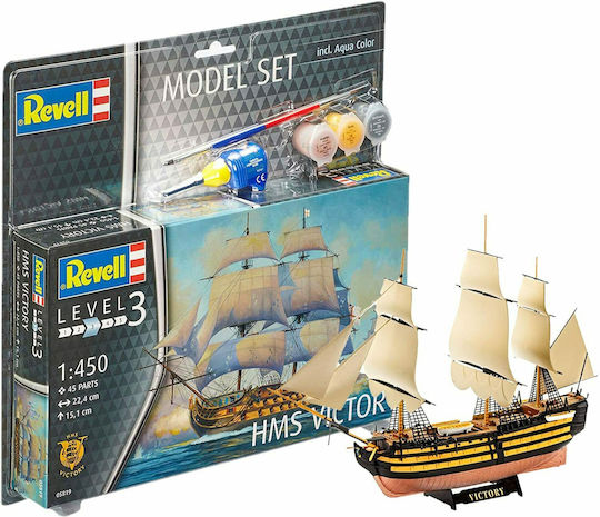 Revell HMS Victory Modeling Figure Ship 45 Pieces in Scale 1:450 with Glue and Paints 22.4x15.1x5cm.