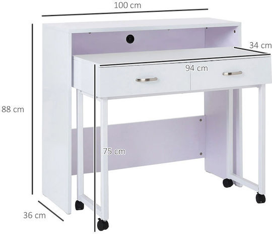 Γραφείο Ξύλινο Λευκό 100x36x88εκ.