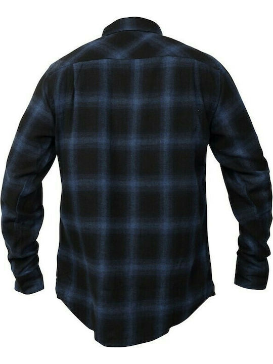 Men's Shirt Long Sleeve Cotton Checked Navy Blue