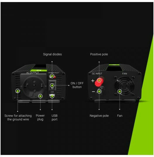 Green Cell Power Inverter für Autos Modifizierte Sinuswelle 600W zur Umwandlung von 24V DC in 230V AC mit 1xUSB