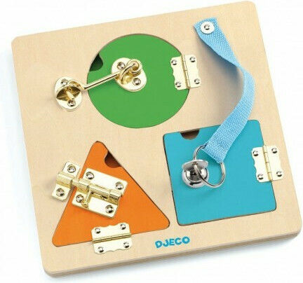Djeco Babyspielzeug Ich lerne, Schlösser zu öffnen und zu schließen aus Holz für 36++ Monate