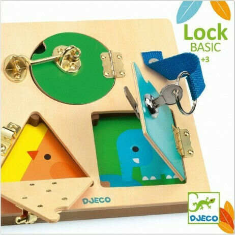 Djeco Babyspielzeug Ich lerne, Schlösser zu öffnen und zu schließen aus Holz für 36++ Monate