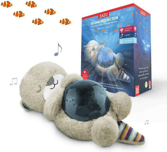 Zazu Sleep Toy Projector Otto the Otter made of Fabric with White Noise and Light for 0++ Months