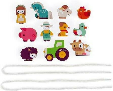 Janod Συρόμενο Παιχνίδι Stringable Farm Beads από Ξύλο για 24+ Μηνών