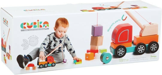 Cubika Όχημα Μαγνητικός Γερανός από Ξύλο για 18+ Μηνών