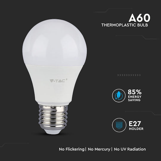 V-TAC VT-212 LED Крушка 11W за Цокъл E27 и Форма A60 Естествено бяло 1055лм