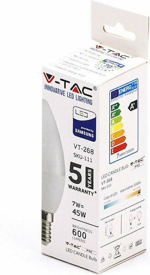 V-TAC VT-268 LED Bulb 7W 102mm for Socket E14 Natural White 600lm