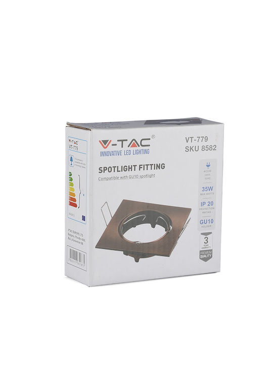 V-TAC Τετράγωνο Μεταλλικό Πλαίσιο για Σποτ GU10 Κινούμενο Μπρούτζινο 8.2x8.2εκ. 1τμχ
