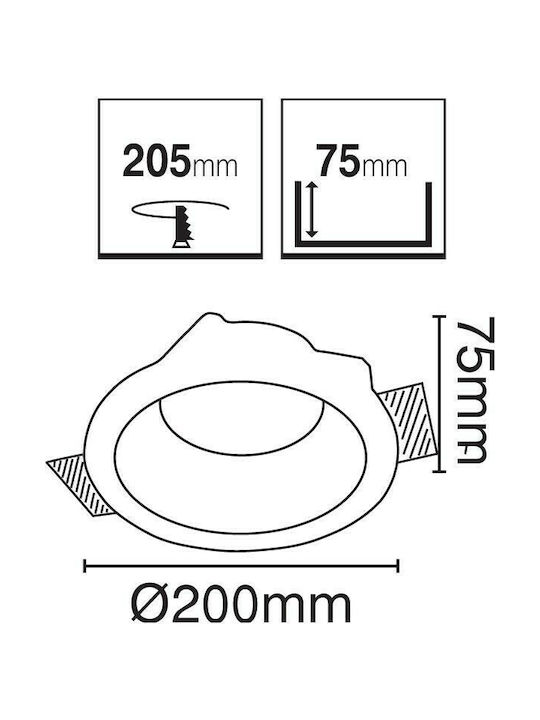 VK Lighting Round Plaster Recessed Spot with Socket G53 R111 White 20x20cm. 1pcs