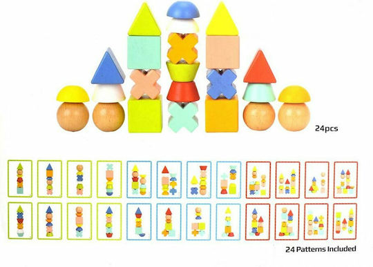 Tooky Toys Stacking Toy Stacking Game with Shapes & Cards made of Wood for 36++ Months