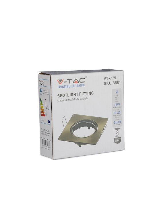 V-TAC Square Metallic Frame for Spot GU10 Moving Gold 8.2x8.2cm. 1pcs