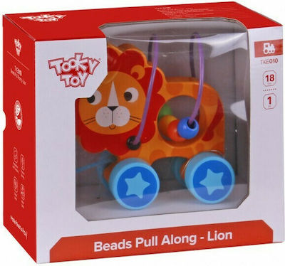 Tooky Toys Συρόμενο Λιοντάρι με Χάντρες από Ξύλο για 18+ Μηνών