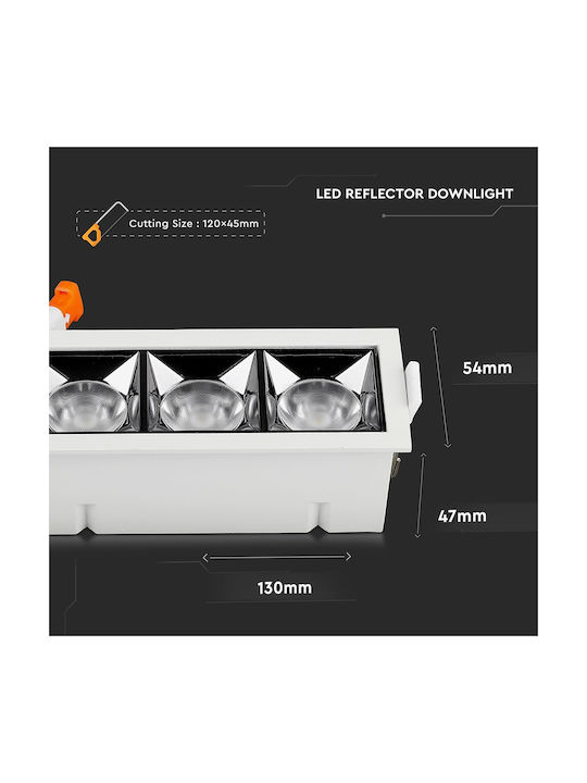 V-TAC Rectangle Metallic Recessed Spot with Integrated LED and Cool White Light Black 13x5.4cm. 1pcs