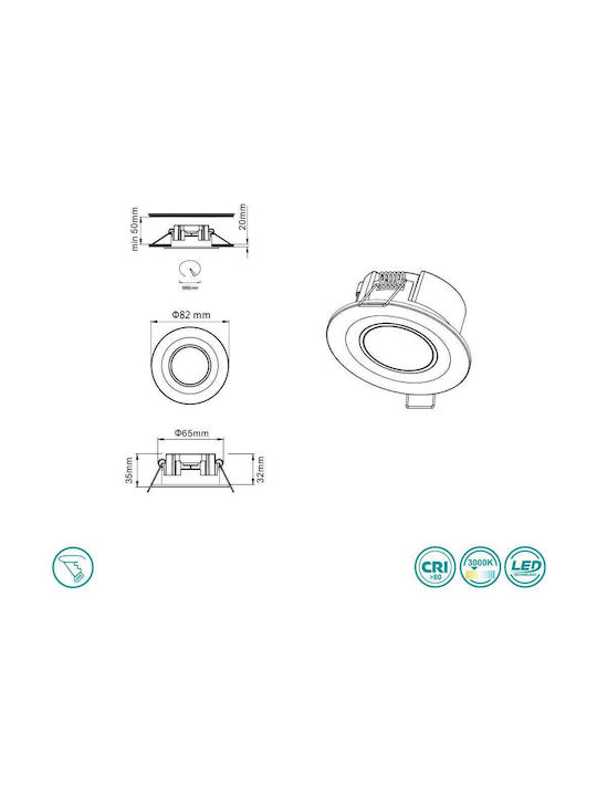 Trio Lighting Core Rotund Plastic Spot Încorporat cu LED Integrat și Lumină Alb Cald Alb 1buc