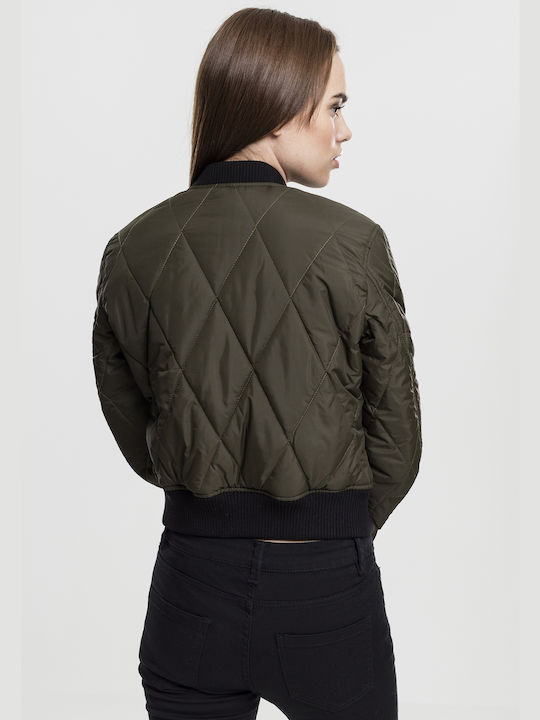 Urban Classics TB1546 Women's Short Bomber Jacket for Winter Khaki