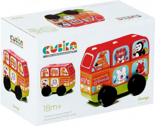 Cubika Παιχνίδι Στοίβαξης Bus Funny Animals από Ξύλο για 12+ Μηνών