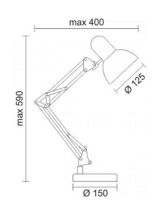 Spot Light Office Lamp with Foldable Arm for Socket E27 in Black Color