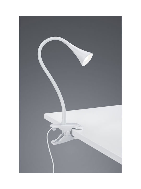 Trio Lighting Tisch LED Schreibtischlampe mit flexiblem Arm und Clip in Weiß Farbe