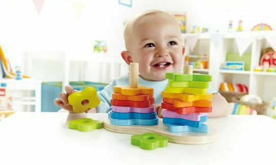 Hape Jucărie de Sortare a Formelor Double Rainbow Stacker din Lemn pentru 12++ Luni