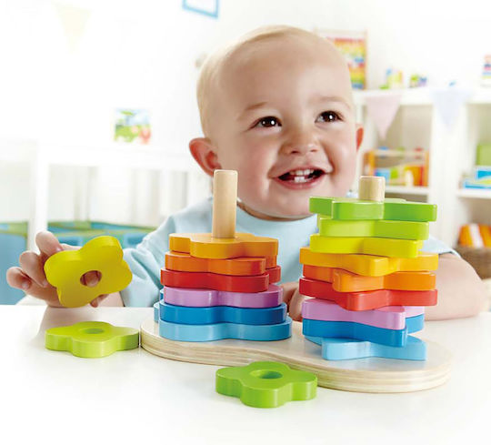 Hape Jucărie de Sortare a Formelor Double Rainbow Stacker din Lemn pentru 12++ Luni