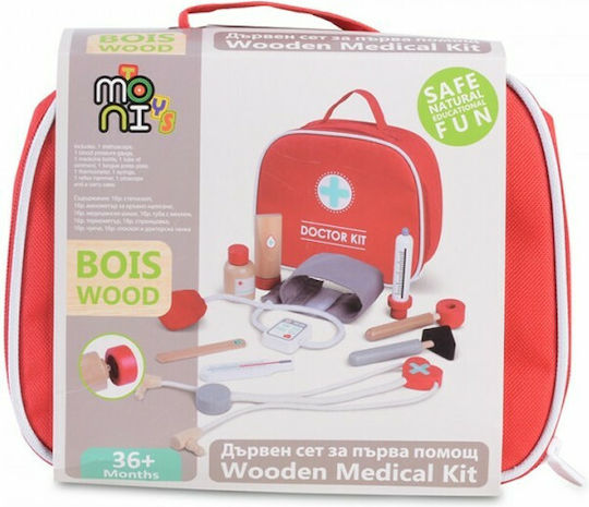 Moni Детски Медицински Комплект Wooden Emergency Set от Дърво за 3+ Години 10бр