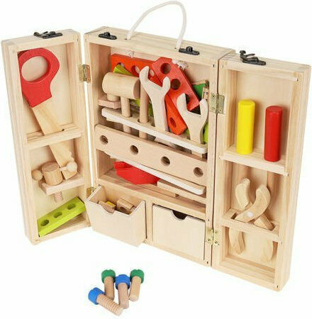 Kruzzel Kinderwerkzeug Holz-Werkzeugkasten mit Werkzeugen aus Holz 29Stück