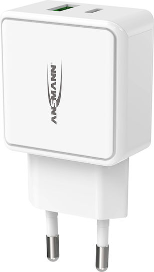 Ansmann Charger Without Cable with USB-A Port and USB-C Port Whites (HC218PD)