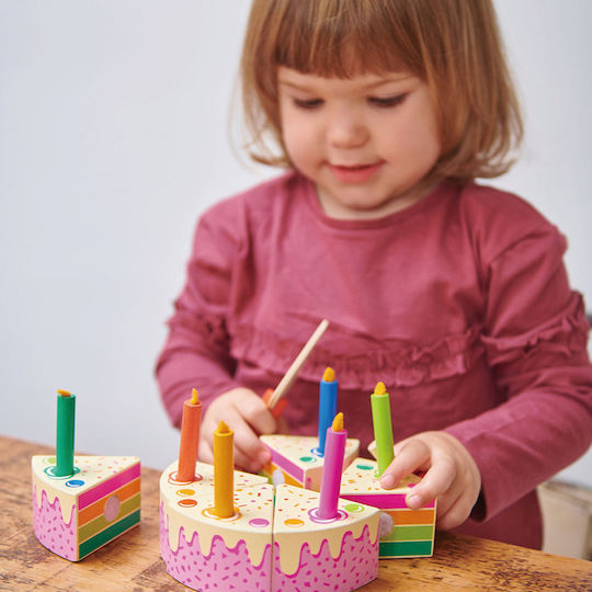 Tender Leaf Toys Wooden Birthday Cake With Rainbow Candles Made of Wood For 3+ Years 14pcs