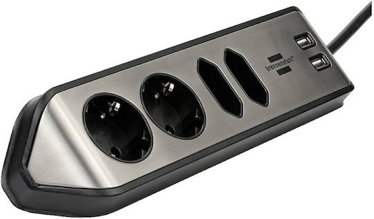 Brennenstuhl Estilo Power Strip 4 Positions with 2 USB-A and Cable 2m Silver