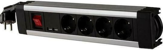 REV Power Strip 4 Positions with 2 USB-A, Switch and Cable 2.2m