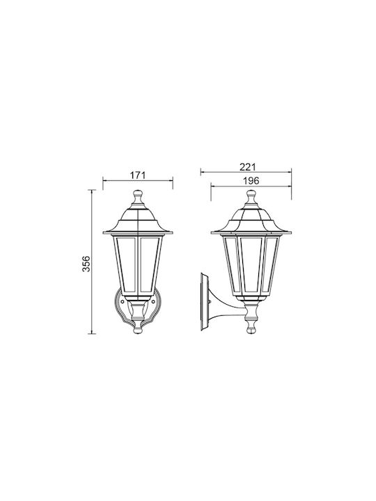 Aca Wall-Mounted Outdoor Lantern E27 IP44 19.75x20.6x35.7εκ.