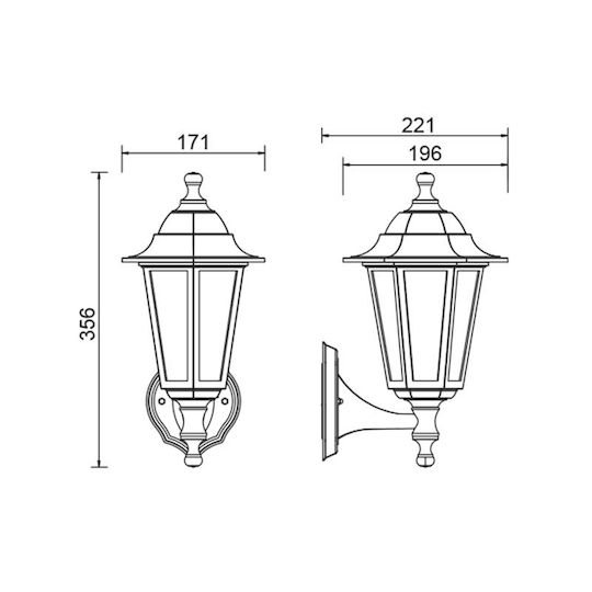 Aca Wall-Mounted Outdoor Lantern E27 IP44 19.75x20.6x35.7εκ.
