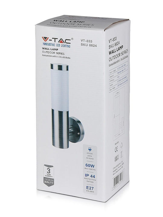 V-TAC Επιτοίχια Εξωτερική Πλαφονιέρα E27 IP44 7.6x14x33.5εκ.