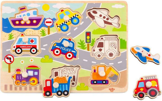 Дървено Детски Пъзел с Шипове Vehicles 9бр Tooky Toys