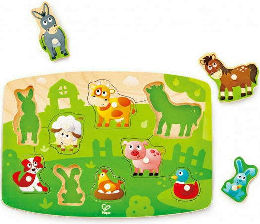 Wooden Kids Peg Puzzle Farm for 2+ Years 10pcs Hape