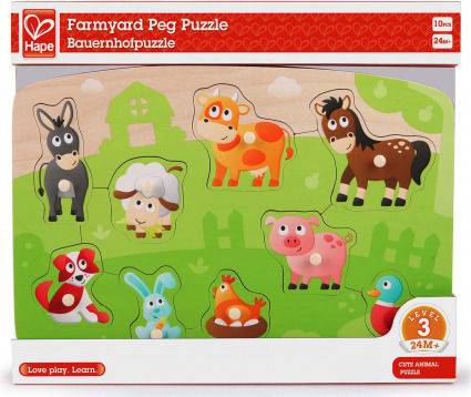 Wooden Kids Peg Puzzle Farm for 2+ Years 10pcs Hape