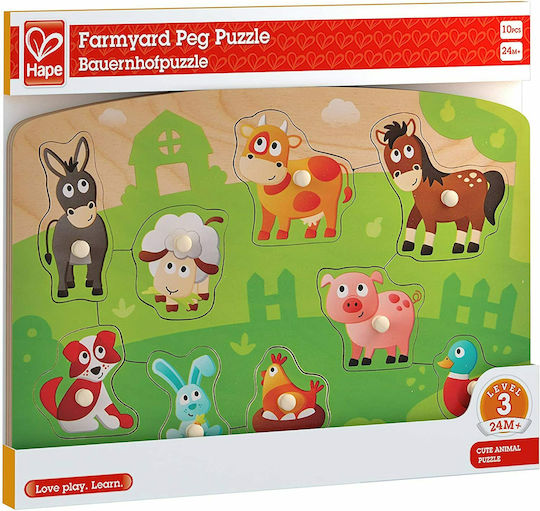 Wooden Kids Peg Puzzle Farm for 2+ Years 10pcs Hape