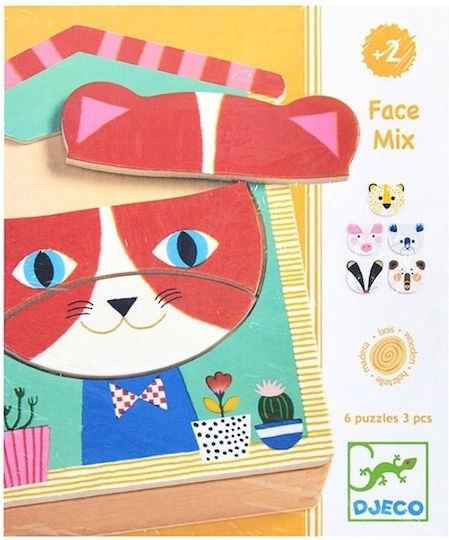 Ξύλινο Παιδικό Puzzle Ταιριάζω Πρόσωπα για 2+ Ετών 3pcs Djeco