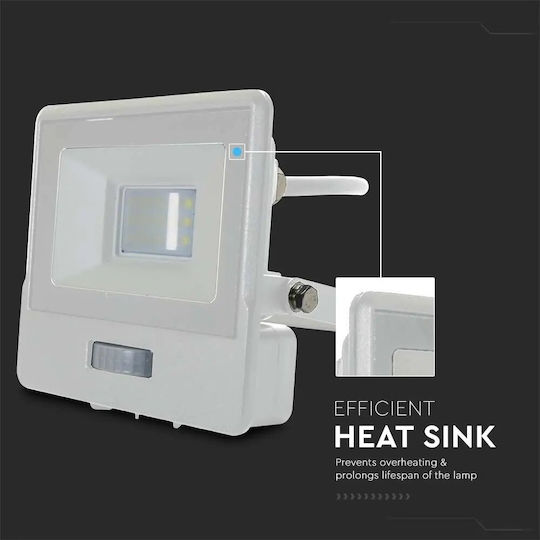 V-TAC Στεγανός Προβολέας LED 10W Φυσικό Λευκό 4000K με Αισθητήρα Κίνησης IP65