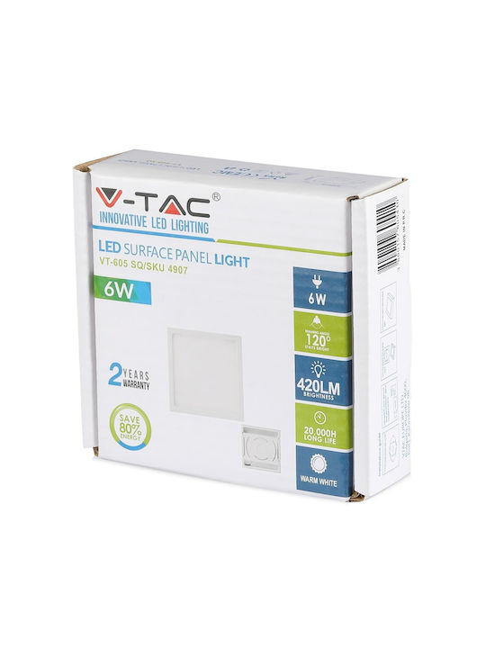 V-TAC Pătrat În aer liber Panou LED Putere 6W cu Alb Rece Lumini 18x18cm.