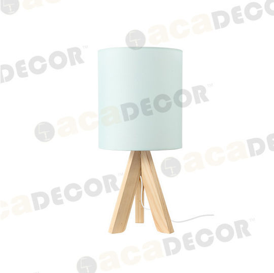 Aca Piccolo Wood Table Lamp for Socket E14 with Blue Shade and Beige Base