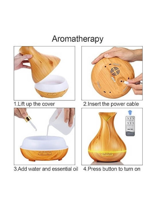Andowl Led Ultrasonic Aromatherapy Diffuser with Remote Control Brown 400ml H6BLRC