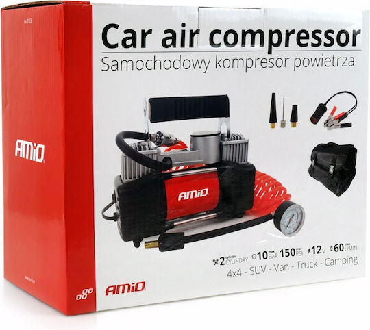 AMiO Τρόμπα Αυτοκινήτου AComp-4 Metal 150PSI με Καλώδιο Αναπτήρα 12V